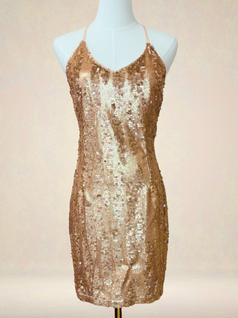 Filly Flair Dress Womens Small Gold Sequin Mini NWT Cross Back Cocktail Party